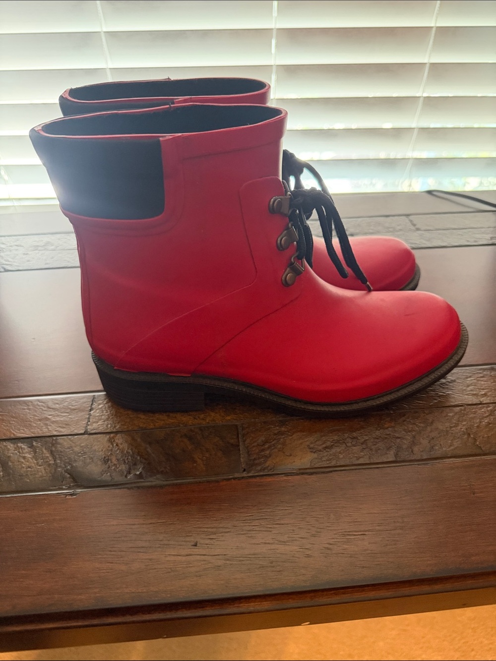 Merona Red and Black Lace-Up Rain Boots